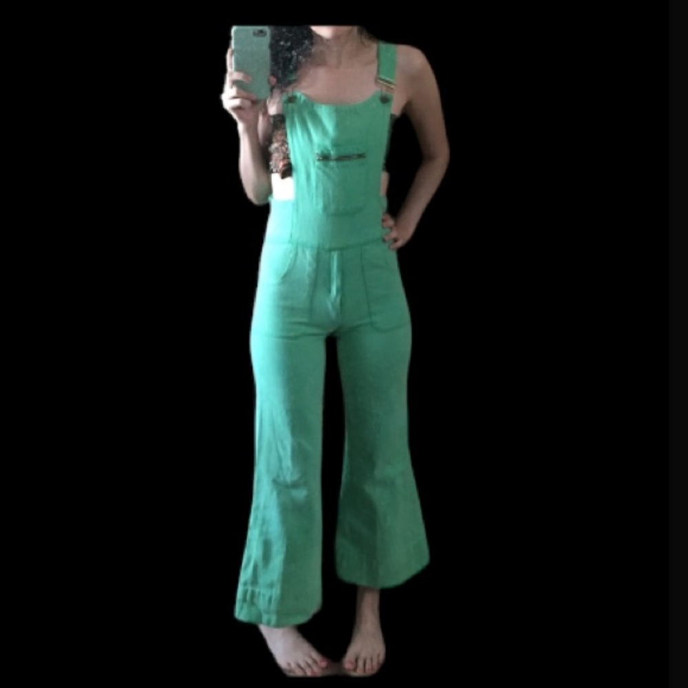 Vintage green bell bottom overalls coveralls XXS - Picture 3 of 16